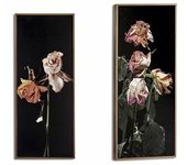 Cuadro Dorado Flores Negro Aglomerado (21,2 x 2 x 51,2 cm)
