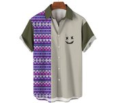 Hawaiian Shirt For Men Ethnic Beach Tees Casual Checkered Stripes Short Sleeve Button Down 3d Printed Men's Clothing