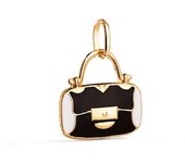 Colgante Oro 18k mujer 14 mm. forma bolso esmlatado color negro blanco