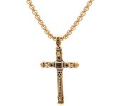 Collar con cruz para hombre, colgante con crucifijo gótico chapado en oro de 14 quilates, gargantilla ajustable en capas, collar con cruz negra y plateada de 24 pulgadas
