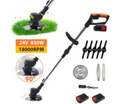 Cortacésped eléctrico inalámbrico de 850W, cortador potente de 18000PRM, herramienta de jardín ajustable con 2 baterías de piezas y 24V, barra telescópica ajustable - Marca Cortacésped