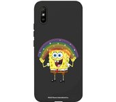Funda original compatible con Xiaomi Redmi 9A Negro con un diseño de Bob Esponja Arco Iris