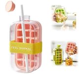 Cubitera, vaso para hielo y agua, 2 en 1, sin contacto, con pajita, bandeja vertical con tapa y fácil de abrir, perfecta para café y zumo (verde, L-800 ml)