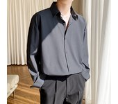 Autumn Men's Long Sleeve Shirts Fashion Korean Baggy No-iron Business Casual Elasticity Lapel Collar Shirt  White Light Blue