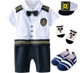 Baby Boys Captain Costume Newborn Infant Halloween Carnival Romper Cosplay Jumpsuit Outfit Toddler Skipper Sailor Playsuit