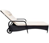 vidaXL Tumbona con cojín y ruedas ratán sintético Negro, Marrón, Sillas de Exterior Ideal para jardín, playa, piscina, terraza Tumbona Piscina Tumbonas Playa Tumbonas Jardín Exterior