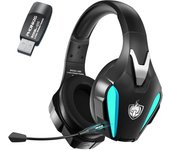Auriculares Gaming Inalámbricos para PS4/PS5/Switch/PC/Teléfono Móvil/Portátil/Tableta, Dongle USB y Tipo-C de 2,4GHz, Micrófono con Cancelación de Ruido Desmontable, Estéreo 7.1, Luz LED