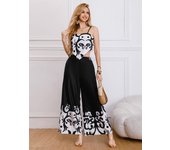 Summer Print Women's Two Pece Suits Fashion Casual Irregular Hem Backless Camis Tops+Nine-point Wide Leg Pants Sets