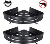 Estante de ducha de esquina, sin orificio, estante de baño, cesta, almacenamiento de ducha, estante de ducha de aluminio montado en la pared, caja de almacenamiento de dos piezas, negro