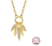 KISS MANDY Fashion 925 Sterling Silver Leaf Pendant Necklace 4A Cubic Zirconia Feather Necklace for Women Jewelry APN38