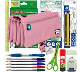 ColePack BitsBobs - Estuche Escolar Cuádruple de 4 Cremalleras y Material Incluido. Rosa Soft