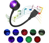 Luz LED de ambiente para techo, proyector de estrellas para coche con sonido activado por USB, luz nocturna romántica LED para techo de coche, 3 colores, 9 efectos de iluminación