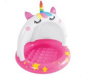 Piscina hinchable INTEX Unicornio con techo y suelo hinchable, piscinas infantiles, medidas 102cm de diámetro y 102cm de alto, incluye parche de reparación, capacidad 45L