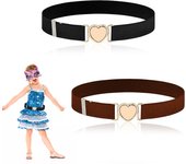 Elastic Belts, Pack of 2 Adjustable Heart Shaped Belt Children Stretch Belt Buckle Decorate for Boys Girls Teenagers (Black, Coffee)