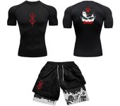 Anime 3D Printed Men's Compression Set short Sleeve Gym Top+Workout Shorts Quick Drying Breathble Athletics Rash Guard Set