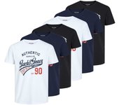 JACK&JONES Camiseta para Hombre, Pack de 6 - JJETHAN TEE CREW NECK, logo vintage, algodón JJETHAN TEE CREW NECK 3PK