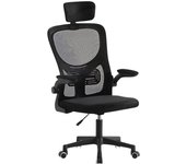 LUTODY - Silla de escritorio oficina con reposacabeza ajustable, Gaming, Respaldo red de malla transpirable, Soporte lumbar, Ergonómica con forro de nailon, Reposabrazo abatible, Rueda giratoria 360º, Pata PP, Escritorio, Para despacho centro trabajo