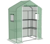 Outsunny Invernadero para Jardín Invernadero con 1 Puerta 2 Ventanas y Estantes de 2 Niveles en Forma de U para Cultivo de Plantas en Terraza Patio 140x73x190 cm Verde