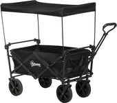 Outsunny Carro Plegable con Toldo Desmontable Carro de Jardín con Longitud y Ángulo del Mango Ajustables y Bolsa de Transporte Carga 100 kg