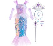 Disfraz de princesa sirena para niñas pequeñas, vestido de fiesta con lentejuelas para bebés, disfraz de Halloween con accesorios