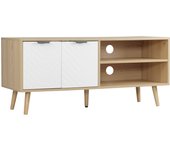 HOMCOM Mueble para TV Moderno Mesa para TV de Salón con 2 Puertas y 2 Estantes de Almacenaje para Televisores de hasta 46" para Dormitorio 110x39x48,8 cm Natural y Blanco