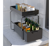 Estante de almacenamiento debajo del fregadero con cajón deslizante para cocina y baño - 2 niveles - Acero inoxidable. - Negro