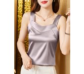 Woman T-shirts Elegant SILK Satin Blouse Sleeveless Female Summer 2025 Casual Loose Tanks and Camis Solid Green Tops for Women