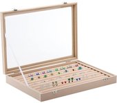 Estuche de exhibición de anillos, caja de bandeja de almacenamiento de joyas con 10 ranuras, organizador de anillos de terciopelo con tapa de vidrio transparente
