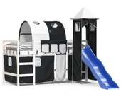 vidaXL Cama alta niños con torre madera pino blanco negro 90x200 cm