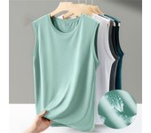 Men's solid color casual sleeveless tank top round neck Breathable Vest sweat drying tank top suitable for summer sports