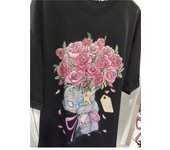 XL-4XL Plus Size 150KG Women Rhinestone T Shirt Cotton Short Sleve Bear with Flower Big Size T-shirt for Woman Oversize Tee Tops