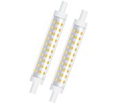 Paquete de 2 bombillas LED regulables R7s de 10 W, 118mm, Blanco cálido, K 3000, equivalente a 100 W, reflector lineal de Doble Extremo para Jardín, Público, pasillo, farolás, Focos