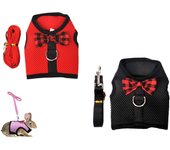 Kaninchen-Geschirr mit Leine Set - Chaleco con arnés para el pecho suave y transpirable Ineinander greifen Haustier para caminar para perros, gatos, hámster y otros pequeños (S, rojo + negro)