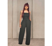 Solid Elastic Tube Strapless Jumpsuit Women Sleeveless Drawstring Waist Loose Wide Leg Pants One Pieces Romper Casual Overalls