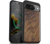 Funda magnética de madera para Google Pixel 9, con grabado artesanal de madera y TPU suave a prueba de golpes, compatible con cargadores inalámbricos MagSafe (grano natural) rosa