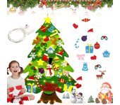Árbol de Navidad interactivo Everized para niños pequeños, árbol de Navidad Montessori de gran tamaño para pared para niños, juego de árbol de Navidad de fieltro interactivo para bricolaje con cadena de luces LED de 3 metros