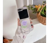 Fashionable Mirror Cartoon Bear Phone Case for Samsung Galaxy Z Flip 3 4 5 6 Flip6 Zflip5 ZFlip4 ins Bracelet Slim Plating Cover