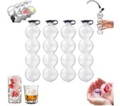 Máquina para hacer bolas de hielo de 4 agujeros, hielera de 4 agujeros, máquina para hacer bolas de hielo esféricas, molde redondo transparente con cubierta de silicona, fácil de llenar y desmoldar para cócteles, bebidas y whisky (6)