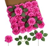 DuHouse 25Pcs Artificial Roses Flowers Fake Rose with Stems Real Touch Foam Flower Head for DIY Wedding Bridal Bouquet Baby Shower Centerpiece Floral Arrangement Party Home Decor(Navy Blue)
