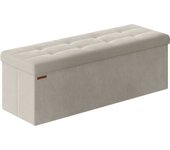 SONGMICS Puff Almacenaje, Banco Almacenaje Terciopelo Plegable, Divisor Extraíble, 2 Cajas Almacenaje, 38 x 110 x 38 cm, Carga 300 kg, para Entrada, Sala de Estar, Dormitorio, Blanco Crema/Gris Paloma/Negro Tinta/Rosa Caramelo/Gris Pizarra