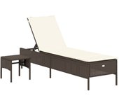 vidaXL Tumbona con cojín y mesita ratán sintético Negro, Marrón, Gris Sillas de Exterior Ideal para jardín, playa, piscina, terraza Tumbona Piscina Tumbonas Playa Tumbonas Jardín Exterior