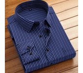Cotton Men's Classic Long Sleeve Striped Basic Dress Shirts Single Patch Pocket Formal Business Standard-fit Office Social Shirt
