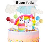 25PCS Foil Firework Unicorn Rainbow Cake Decorations Rainbow Stars Unicorn Balls Happy Birthday Cake Decorations for ​Birthday
