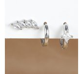 3PCS Sets Exquisite Stainless Steel Round Huggie Hoop Earrings For Women Fashion Minimal Triangle Stud Earrings Piercing Jewelry