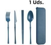 1/2/4pcs Plastic material dark blue knife, fork, spoon and chopsticks tableware set suitable for travel school office workers