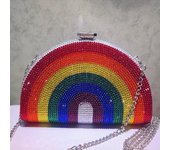 Rainbow Color Crystal Evening Clutch Bags Wedding Party Chain Bag Women Boutique Half Moon Rhinestone Purses And Handbags