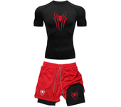 Men's Workout Compression Set Y2K Spider Printed Gym Tshirts Breathable Running Shorts Quick Dry Sports Rash Guard Sportwear Set