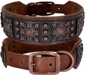 Collar De Cuero Genuino Para Perros Medianos Y Grandes Con Espinas Ajustable Para Pitbull Bulldog Collar De Mascota Accesorios Colgante Negro/Marrón Verde