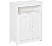 HOMCOM Armario de Suelo para Baño con 2 Puertas Estante Interior Ajustable y Compartimento Abierto Mueble Auxiliar de Almacenaje para Salón Cocina 60x30x80 cm Blanco