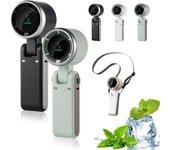 Ventilador turbo portátil Regularlyk, 5 velocidades, recargable, plegable, con pantalla LED, funciona con pilas, cabezal ajustable a 180°, para actividades al aire libre, viajes y trabajo (1-B)